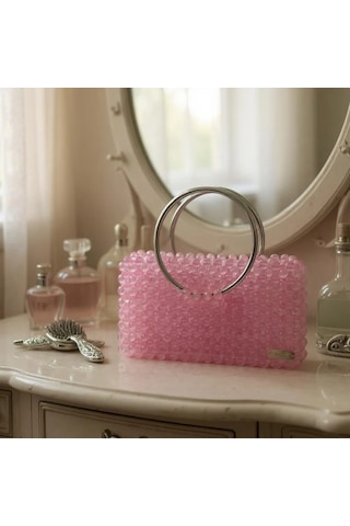 Plentiful İnci Boncuk Çanta, Abiye , Gece , Düğün, Gelin,nişan Çantası Pembe