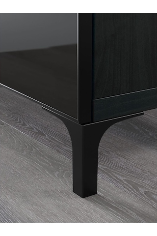 Tv Sehpası, Venge-parlak Cila-bej-füme Cam, 180x42x74 Cm, Selsvıken/glassvık, Fren Raylı Gri