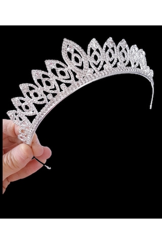 Badem Model Beyaz Kristal Taşlı Gelin Tacı