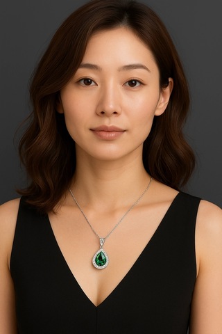 Mystic Glow Damla Zümrüt Yeşili 925 Ayar Gümüş Zincir Kadın Kolye Çok Renkli