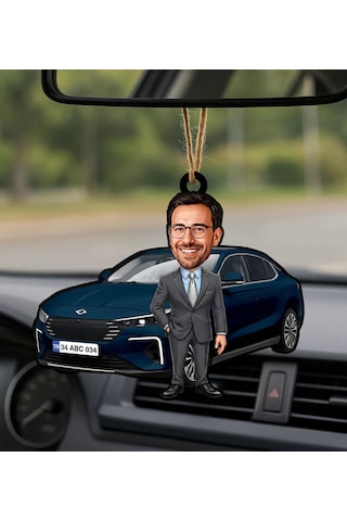 Bk Gift Kişiye Özel Erkek Gemlik Renk Togg Karikatürlü Ahşap Plakalı Araba Dikiz Ayna Süsü-2 , Arkadaşa Hediye, Sevgiliye Hediye, Araba Hediyesi Kobit