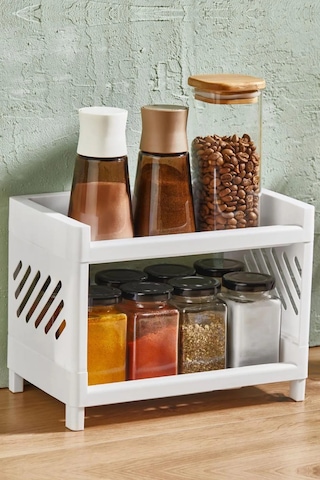 Rotanev İki Katlı Banyo Mutfak Dolap İçi Düzenleyici Organizer Raf Çok Kullanışlı Raf Ünitesi