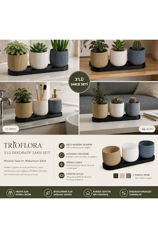 Trıoflora 3'lü Dekoratif Saksı Seti