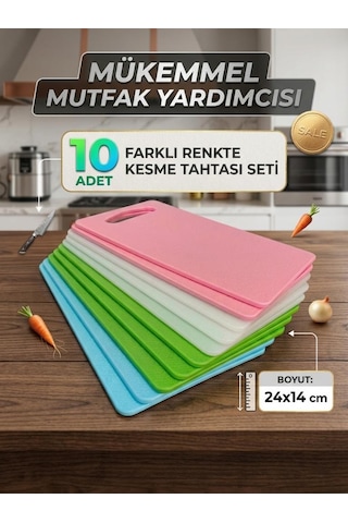 10'lu Plastik Kesme Tahtası Seti 24x14 Cm Çeşitli Renklerde Mutfak Doğrama Ve Kesme Tahtası Renkli