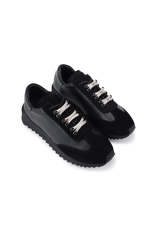 Tamer Tanca Kadın Hakiki Deri Siyah Sneakers & Spor Ayakkabı 1201 4004 Bn Ayk Y26 Syh Fltr/syh Suet