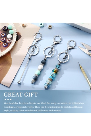 Gatherco 24 Adet Boncuklu Anahtarlık Çubuğu, Boncuklu Kendin Yap Boş Anahtarlık, Metal Boncuklu Anahtarlık, Boncuklu Anahtarlık El Sanatları, Gümüş