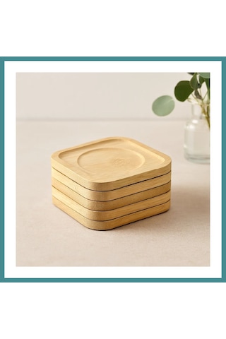 Trendexa Bambu Ahşap Kare Çay Tabağı 9.7x9.7 Cm - 6'lı Set Mac Diğer