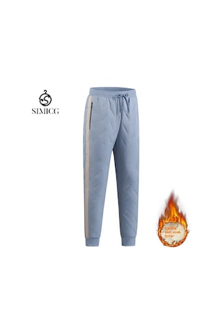 Erkekler İçin Kışlık Polar Ve Kuzu Yünü İle Kalınlaştırılmış, Kaz Tüyü Dolgulu Pamuklu Pantolon. Mavi