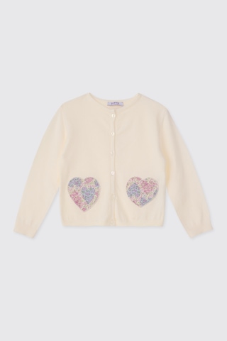 Panço Liberty Kumaş Kız Çocuk Çiçek Desenli Triko Hırka Krem 5621GK82003