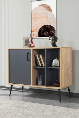 4109 Şile Metal Ayaklı,kulplu 100 Cm Konsol - Tv Ünitesi - Yemek Odası - Kahve Köşesi Antrasit Antrasit - Safir