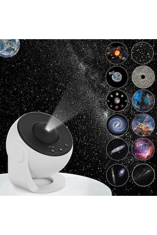 Didadodo Galaxy Gece Lambası Yıldız Projektör Led Masa Lambası Çocuk Odası Dekoru, 12 Adet Film Diski Yıldızlı Hikayeler Çok Renkli