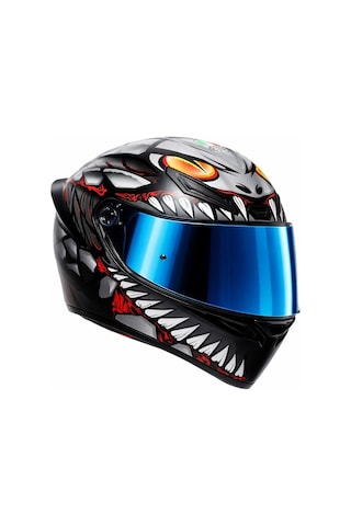 Agv K1 S E2206 Lyzard Matt Black Grey Red Configuration Kask Vizör Mavi