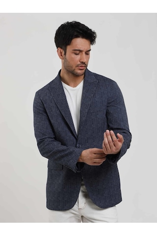 Dufy Lacivert Erkek Slim Fit Çizgili Sivri Yaka Ceket - 104442-lacivert Lacivert