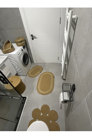 Banyo Takımı Çamaşır Sepeti Banyo Organizer Sepet Paspas Klozet Önü Paspas 7 Li Banyo Seti Kahverengi