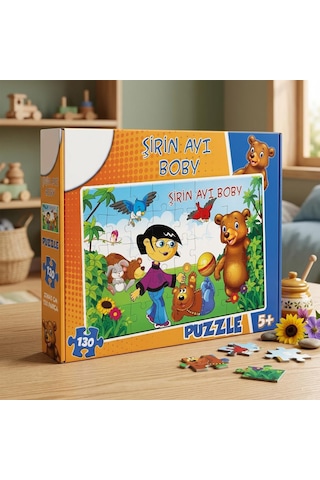 130 Parça Şirin Ayı Boby - 27x40cm Hayvan Temalı Eğitici Zeka Geliştirici Oyuncak Yapboz 1