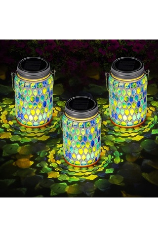 Dianziye Güneş Enerjili Mavı Mozaik Feneri - Dış Mekan İçin Su Geçirmez Asağıllı Peyzaj Işığı, Otomatik Açık-kapalı Bahçe Bahçe Stüdyosu Işıldacı Mavi