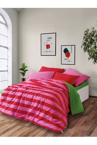 Cozy Home Popping Colors Çift Kişilik Lastikli Çarşaflı Nevresim Takımı Cherie Yeşil