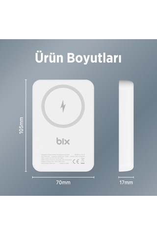 Bix PB112 10000 mAh 15 W Kablosuz Şarj Destekli Powerbank Beyaz