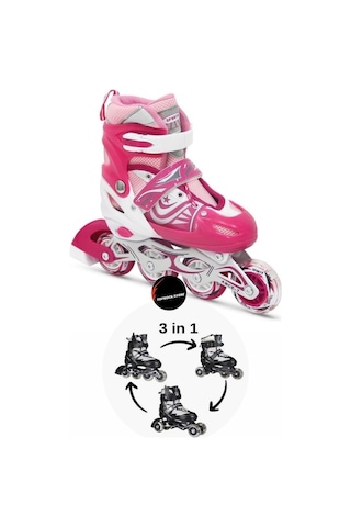 Işıklı Çocuk Pateni Silikon Ayarlanabilir Teker Metal Gövde Numaralı Pembe