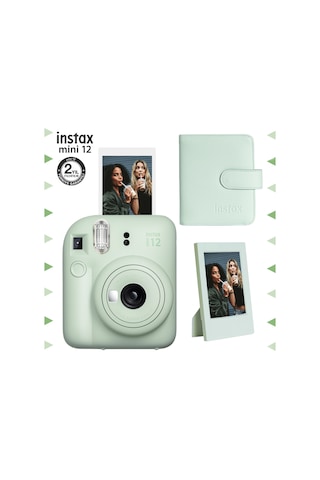 Fujifilm Instax Mini 12 Fotoğraf Makinesi + Çerçeve + 64'lü Kare Albüm Seti Yeşil