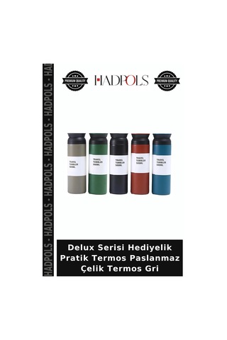Delux Serisi Hediyelik Pratik Termos Paslanmaz Çelik Termos Gri