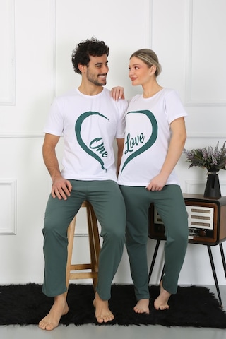 Akbeniz Kadın Pamuk Penye Sevgili Kombini Pijama Takımı Beyaz 50127 Tek Takım Fiyatıdır-beyaz Beyaz