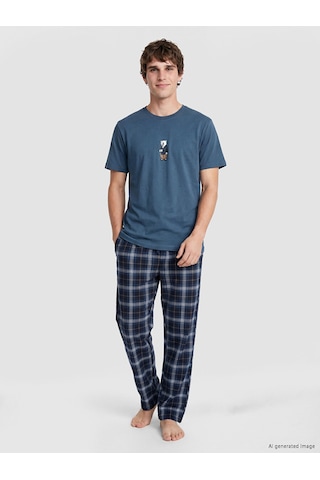 LC Waikiki Lc Waıkıkı Lacivert Regular Fit Ekose Desenli Erkek Pijama Takımı