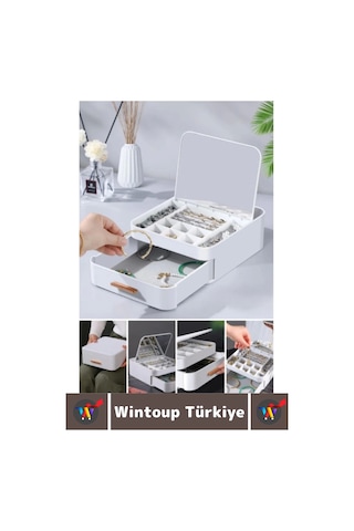 Yüksek Kaliteli Makyaj Yüzük Kolye Küpe Düzenleyici Çok Şık Bölmeli Çekmeceli Aynalı Takı Organizeri Çok Renkli