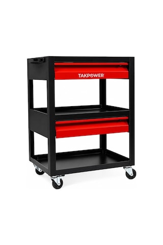 Takpower 3 Gözlü 2 Çekmeceli Parça Taşıma Arabası Kırmızı