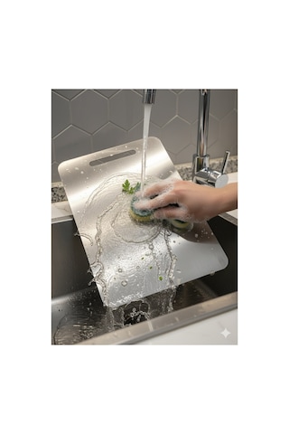 %100 Paslanmaz Çelik Kesme Tahtası Ve Askılık 24x33 Cm Gümüş