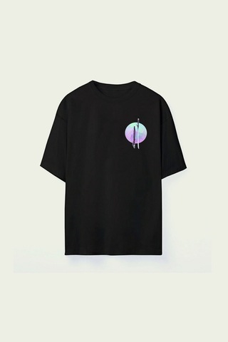 Thewert Unisex Samuray Kılıcı Baskılı Siyah Tshirt
