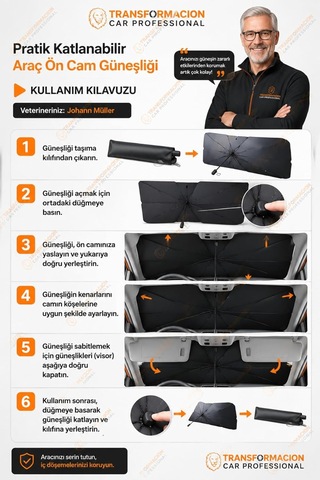 Transformacion Şemsiye Tipi Araç Güneşliği, Katlanabilir Oto Ön Cam Güneşlik, 10 Telli Uv Korumalı 723210