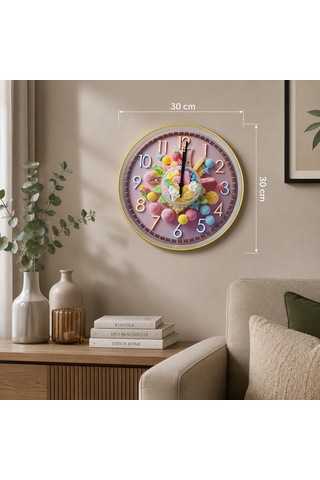 Candy Dream Dekoratif Duvar Saati Pastel Renkli Şeker Temalı Modern Salon Saati Pembe