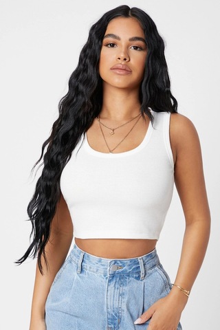 Angbutik Kadın Beyaz Kare Yaka Crop Top Bluz