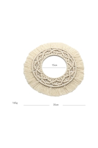 Wezone El Yapımı İvriz Desenli Bej Duvar Dekoru - Yatak Odası/ Oturma Odası Dekoratif Örgü Tapestri Z150e