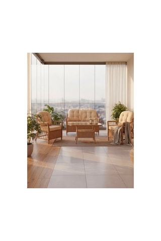 Dora Garden Home Inci 2+1+1 Rattan Bahçe Takımı Masalı Kahverengi Siyahçizgili