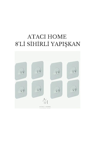Atacı 8 Adet Çok Güçlü Sihirli Yapışkan, Yedek Sticker 8'li, Yeniden Kullanılabilir Güçlü Yapışkan Şeffaf