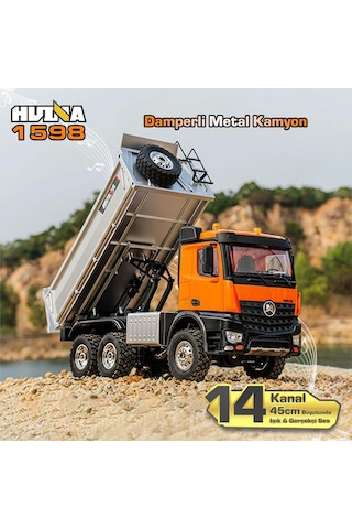 Huına 1598 1/14 14ch 6x6 Full Metal Rc Rc Model Profesyonel Uzaktan Kumandalı Damperli Kamyon İş Makinası - 2.4g Full Fonksiyon Sesli Ve Işıklı