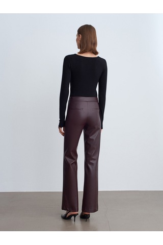 Dilvin 72237 Suni Deri Çan Paça Pantolon-bordo Bordo
