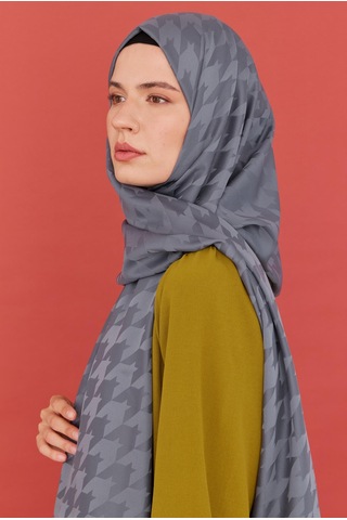 Mirsoy Scarf Kazayağı Desen İpeksi Jakar Şal - Antrasit Antrasit