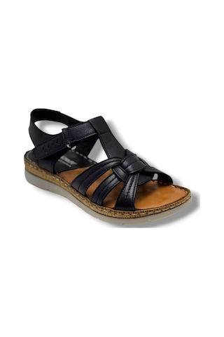 Ellanor S-050-26 Hakiki Deri Anatomik Taban Kadın Sandalet Siyah