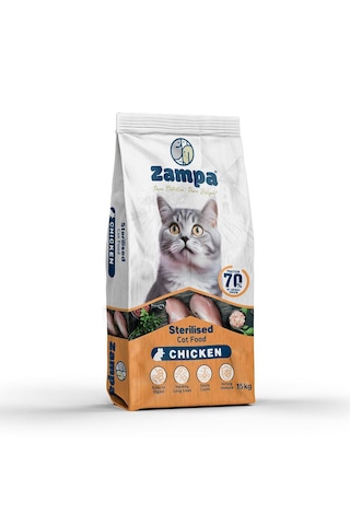 Zampa Tam ve Dengeli Kısırlaştırılmış Tavuk Etli Yetişkin Kediler İçin Kuru Mama 15 KG Zampa Tam ve Dengeli Kısırlaştırılmış Tavuk Etli Yetişkin Kediler İçin Kuru Mama 15 KG