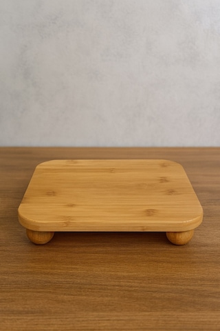 Qerhome Bambu Top Ayaklı Kare Sunumluk 25 Cm Alg Beyaz