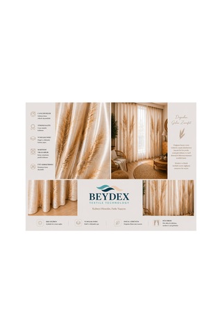 2 Adet 140x260 Cm Ölçüsünde Şık Dekoratif Fon Perde Koleksiyon Çok Renkli Ekru