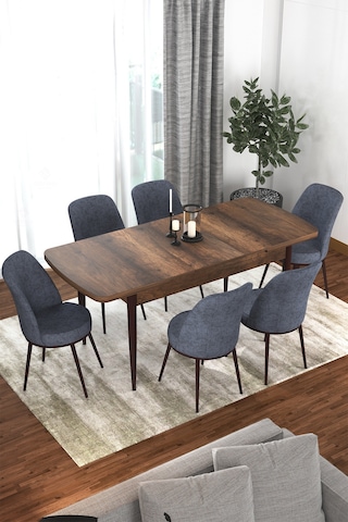 Canisa Concept Kor Serisi 70x114 Açılabilir Mutfak Masası Takımı Barok Desen Masa 6 Füme Sandalye Masa Barok Sandalyeler Füme