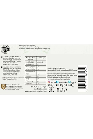 Beta Whitea Collection Kolajenli Ve Vitamin Karışımlı Beyaz Çay 20 Adet