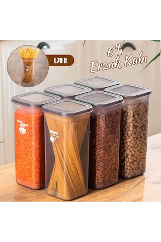 Porsima 432 Gr 6 lı Etiketli Kare Un Erzak Bakliyat Saklama Kabı Takımı Seti 1.70 Lt - Gri
