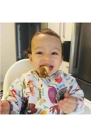 Yorni Sıvı Geçirmez Uzun Kollu Cırtlı Cepli Bebek Mama Önlüğü 6 - Ay