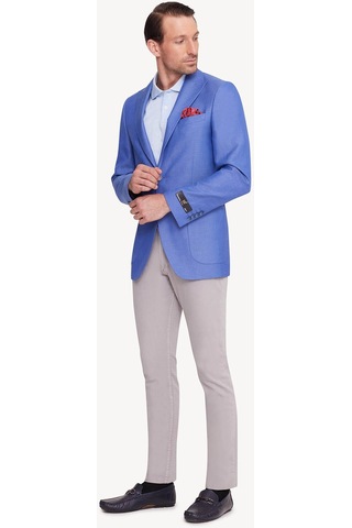 Erkek Saks Mavisi Regular Fit Sivri Yaka Tek Ceket 001