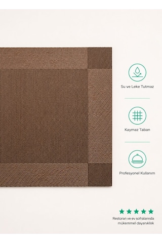 Kahverengi Pvc Amerikan Servis 30x45 Cm - Çerçeveli Leke Tutmaz Supla Matı